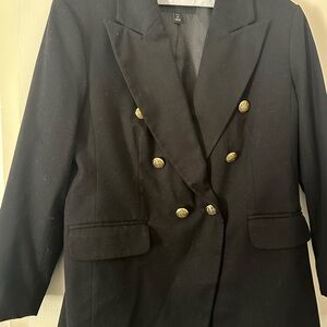 Banana Republic Factory Black Double-Breasted Blazer with Gold Buttons
